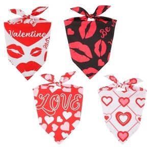 Peutier NWOT 4 Pack Valentine's Day Themed Pet Dog Bandanas- One Size